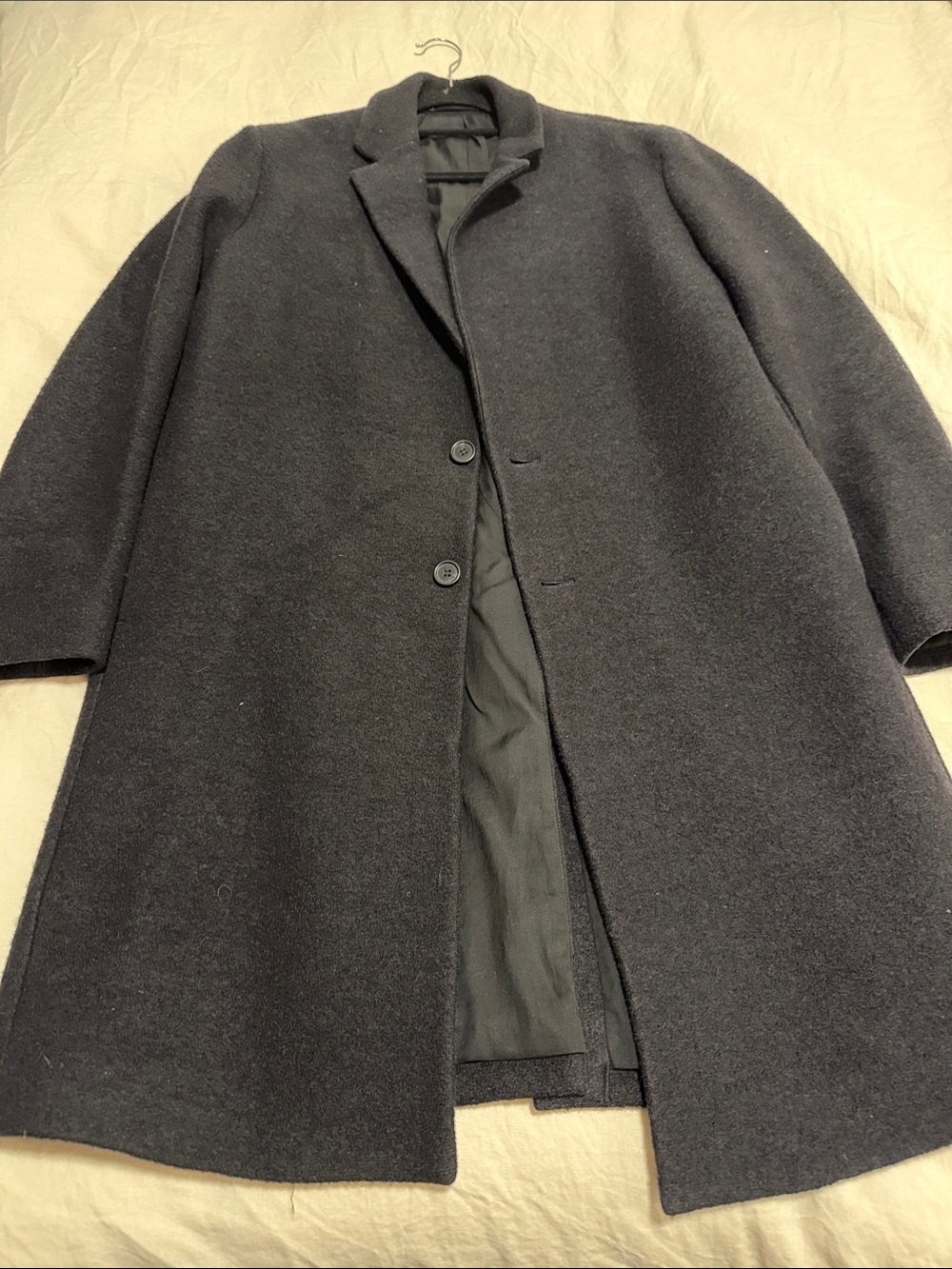 Men's Black Wool Overcoat - Classic Single-Breasted Coat